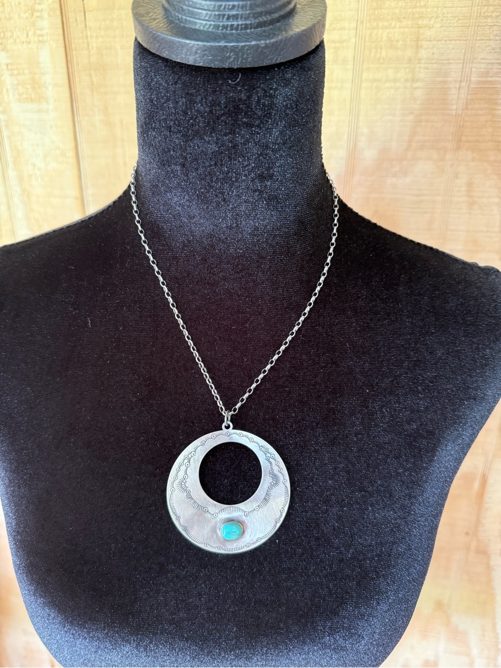 Sterling Silver Infinity Circle with Turquoise 16inches long not including penda